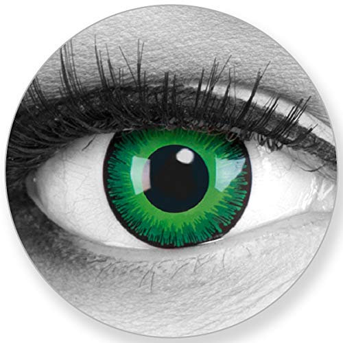 Colores Verdes Negra Contacto lente Shining + 4 de sangre Cápsulas + depósito de funnylens, suave, sin grosor como 2 Pack – Perfecta Para Halloween, carnaval, o fasnacht