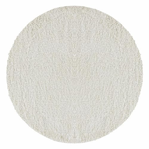 Teppium Moderner Hochflor Teppich Wohnzimmer 80 cm Rund Creme - Shaggy Flauschiger Teppich, Extra Weich, Pflegeleicht und Einfarbig - für Schlafzimmer, Küche und Esszimmer