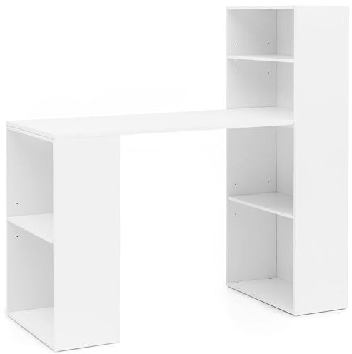 FineBuy Schreibtisch mit Regal 120x120x53 cm Holz Modern, Schreibtischregal Ablagefächer PC Tisch, Computertisch mit Ablage, Design Tisch Büro mit Aufbewahrung