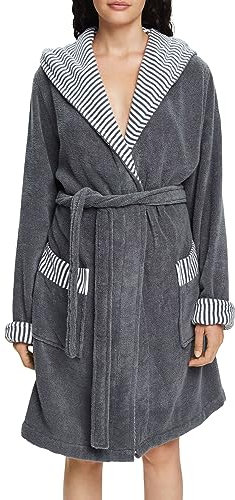 ESPRIT Frottée-Bademantel mit gestreiftem Innenfutter