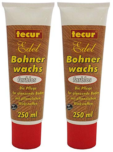 2x 250ml Edel Bohnerwachs farblos von tecur, Bodenwachs, Holzbodenpflege zum Bohnern von Holzböden, Parkett und Laminat