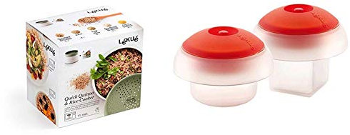 Lékué Recipiente para cocinar Quinoa, Arroces y Cereales, 1 Litro + Kit Ovo Kit de 2 cuece Huevos, uno cilíndrico y uno cúbico