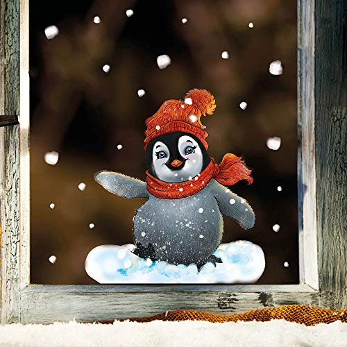 Wandtattoo Loft Fensterbild Weihnachten Winter Pinguin mit Schal und Mütze – Wiederverwendbare Fensteraufkleber