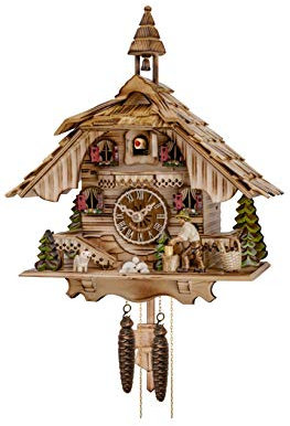 Engstler Kuckucksuhr Schwarzwaldhaus mit beweglichem Holzhacker