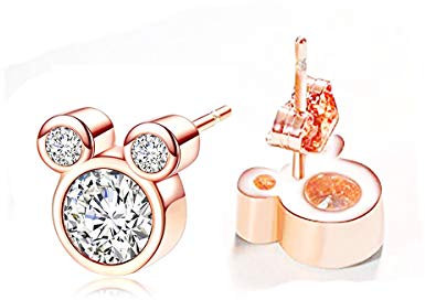 Kaguyo Minnie Mouse Ohrringe, 925 Sterling Silber Amethyst Blau rosa Zirkonia Mickey Mouse Ohrstecker für Frauen Mädchen, Geburtstagsgeschenk (roséweiß)