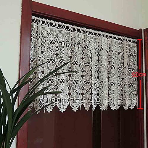 Yaland scheibengardinen Spitze Kurze vorhänge landhausstil bistrogardinen ösen vorhänge fenstervorhänge Türbehang mit Blumenmuste Wunderschön dekoriert (BxH 100X50cm) Weiß 1 Stück