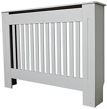 YouseaHome Modern Radiator Cover Medium Free-Standing Frame White Printed Vertical Slatted MDF Home Furniture Wall Cabinet Heater Covers for Office Hallway Living Room Bedroom (112W x 19D x 82H cm)