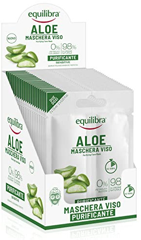 Equilibra Aloe Maschera Viso Purificante, Confezione da 24 Pezzi (24 x 2 Monodose)