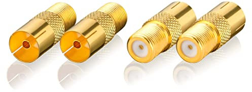 SEBSON Set Adattatore Cavo Antenna - 4x F femmina a coassiale femmina (IEC) - Connetore SAT per TV, ricevitore, radio con connettore coassiale IEC