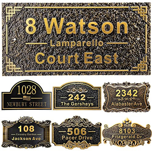 Personalisierte Hausadresse Plaque 12 gegossene Zahlen für draußen benutzerdefinierte Straße Name Adresse Schild Vintage für Briefkasten Tür Zimmer Klassische Wand Outdoor Antik Messing