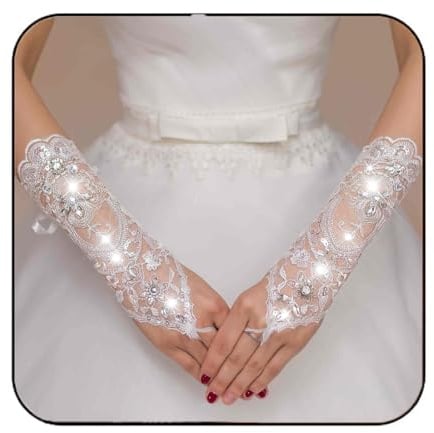 Latious Lace Wedding Gloves Fingerless White Bridal Gloves for Women and Bride