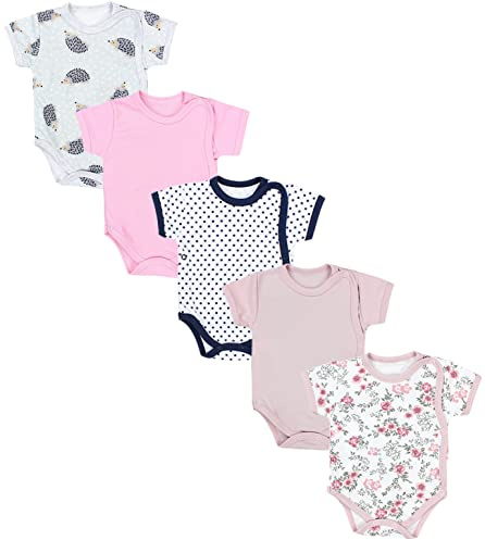 TupTam Baby Body Mädchen 5er Set – Kurzarm Wickelbody aus Baumwolle mit Print, Atmungsaktiv und Hautfreundlich, Farbe: Farbenmix 9, Größe: 56