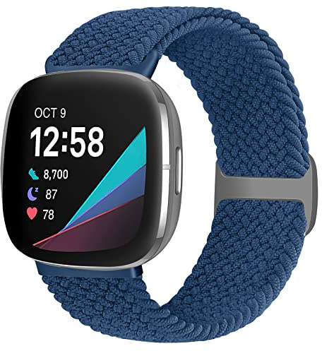 Enkic Geflochtenes Solo Loop Armband Kompatibel Mit Fitbit Versa 3/Sense, Elastisch Verstellbares Sport Ersatzband Nylon Uhrenarmband für Herren Damen