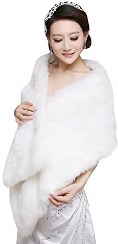 Women Faux Fur Shawl Wrap Bridal Furry Cape Shawl Winter Warm Shoulder Cape Wedding Bridesmaid Soft Plush Dress Wraps Shawl Stoles Tippet Evening Prom Wraps Halloween Fancy Dress Long Jacket Coats