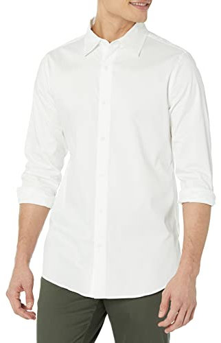 Amazon Essentials Men's Slim-Fit Long-Sleeve Stretch Dress Shirt, White, XXL