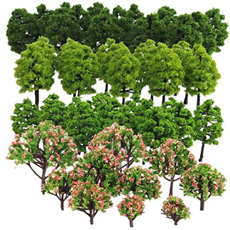 Oniissy 70 Stück Modellbäume, Züge, Landschaft, DIY, Kiefer, Kunststoff, Modell, grüne Bäume für OO-HO-Maßstab, Eisenbahn, Landschaft, Architektur-Szenen