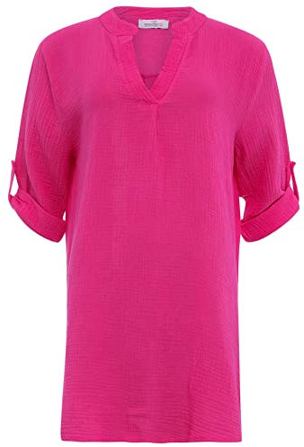 Zwillingsherz Musselin Longbluse aus 100% Baumwolle mit V-Ausschnitt – Hochwertige Tunika für Damen Frauen Mädchen - Sommerbluse Strandkleid - Locker luftig perfekt Frühling, Rosa, 36-42