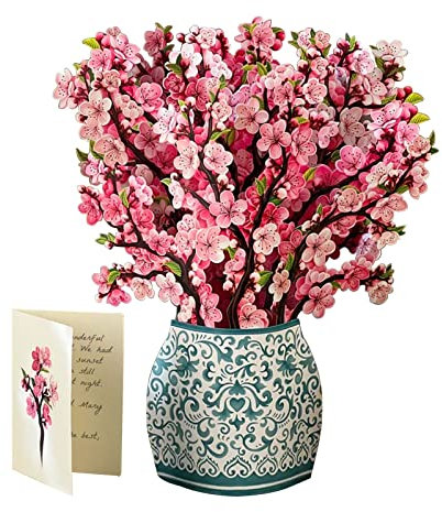 Pop-Up-Karte Grußkarten, 3D-Papierblumenstrauß, handgefertigte Grußkarten, Blumenkorb, Pop-Up-Karte für Frauen, 3D-Geburtstag, Jahrestag, Muttertag, Geschenkkarte (Kirschblüte)
