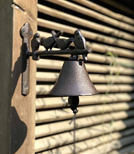 Türglocke Gusseisen Glocke Türklingel Aus Gusseisen für Den Garten – Schild mit Vögeln, Hängende Dinnerglocke Aus Bronze für Restaurant/Bar/Familie, Windspiele Im Außenbereich