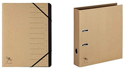 Pagna Ordnungsmappe Pur, 12 Fächer, schwarzes Eckspanngummi, Recyclingkarton mit dezentem Druck & Ordner A4 Pur, praktische 2-Ring-Mechanik, stabiler Graukarton mit Kraftpapier überzogen