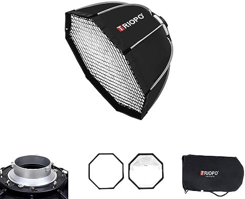 Triopo Softbox 21.6in/55cm Softbox ottagonali con griglia a nido d'ape, sgancio rapido Bowen Mount Umbrella Softbox modificatore diffusore di luce per Bowen Mount Monilight LED Video Light (K2-55)