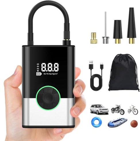 EVARYOO 6000mAh Mini Compressore Aria Portatile Auto, 150PSI Gonfiatore Bici Elettrico con Schermo LCD Digitale e Torcia LED, Pompa Elettrica per Bicicletta, Auto, Moto, Monopattino, Palloni