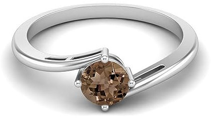 MOONEYE 0,50 Ctw runder Rauchquarz-Edelstein-925-Sterlingsilber-Solitär-Bypass-Damen-Verlobungsring Sterling Silber, 54