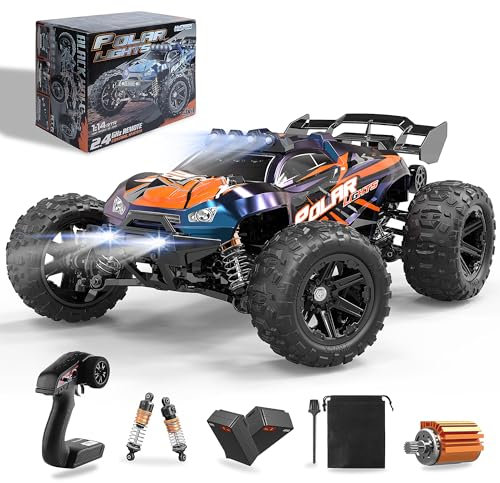 Herenear Ferngesteuertes Auto, 1:14 4WD RC Auto mit LED Licht, 40 km/h 2,4GHz All Terrain Monsterstruck, Geländewagen Ferngesteuert, Fernbedienung Rennenauto Spielzeug für Erwachsene und Kinder (Blau)