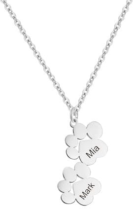 Personalised Paw Print Name Necklace Sterling Silver Custom Engraved Name Tiny Dog Paw Necklace Pet Jewelry Necklace Gift For Women Mom (Silver/Rose/Gold)