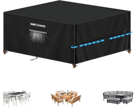 SIMPHAUS Housse Table de Jardin 200x160x90cm,Housse Salon de Jardin Exterieur Impermeable,Housses pour Mobilier de Jardin avec Grilles D’aération,Anti-UV 420D Tissu Oxford Bache Table Exterieur