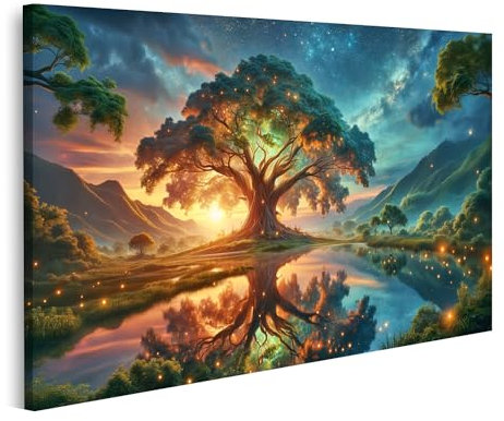 islandburner Prime Bild auf Leinwand Majestätischer Baum mystische Landschaft Großformat Zentrum Bilder Wandbilder Poster