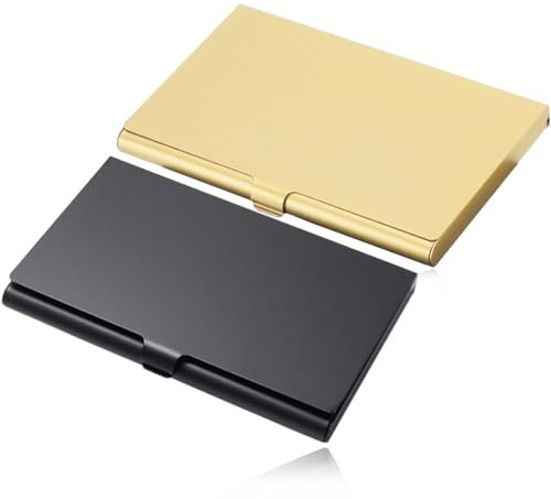 DWFEYOI Étuis pour Cartes de Visite, 2 pièces Porte Carte de Visite Professionnel, Etui Carte de Visite, Porte Carte Metallique, Porte Carte Fin Ultra Slim pour Hommes et Femme (Noir + Or)