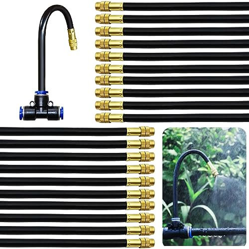 Misting Nozzle, Dujelixa BrassIrrigation Spray Nozzles 30cm Universal Adjustment with 8MM OD Water Pipe, Atomizing Nozzle for Watering Irrigation System for Lawn Terrace Garden (20 Pcs)