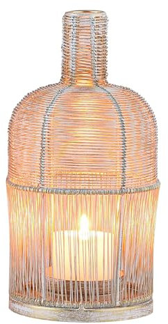 Marrakech - Lanterna decorativa boho, 25 cm, in metallo anticato, colore bianco, portacandela come decorazione da tavolo, soggiorno, portacandele Preston come balcone, terrazza e giardino