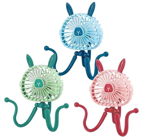 3Piezas Ventilador Cochecito, Ventilador De Cochecito Con Orejas De conejos, Ventilador Bebe, Fan For Baby Stroller, 3 Velocidades Recargable Ventilador USB Para Cochecito, Para Cochecito/Cuna/Camping