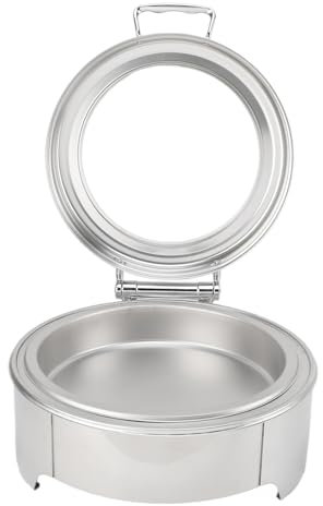 Wifehelper Beheizbare Runde Speisepfanne mit Geradem Bein, Chafing Dish-Buffet-Set mit Sichtglas, Chafing Dish aus Edelstahl mit Konstanter Temperatur für Hotels, 6 L (Edelstahlfarbe)