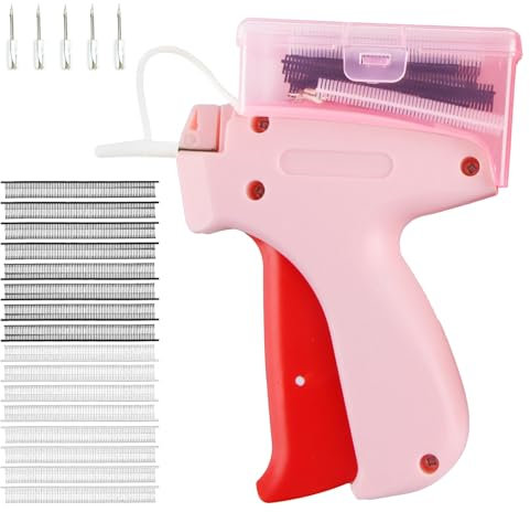 XIMEY Fixateur Rapide pour Vêtements, Mini Pistolet à Points pour Vêtements, Stitchy Quick Clothing Fixer, Mini Pistolet à Broder avec 5 Aiguilles et 1200 Aiguilles en Plastique (Rose)