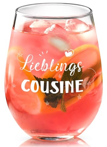 Joymaking Weinglas - Lieblingscousine: Geschenk für Cousine zum Geburtstag und Weihnachten - Geschwister-Geschenkidee 17oz