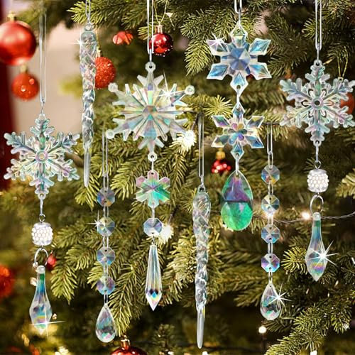 ZUXOLBIN 18 Stück Kristall Eiszapfen Schneeflocke Eistropfen Anhänger Weihnachtsbaum Kristall Dekorationen Acryl Christbaumschmuck Anhänger Weihnachtsbaumanhänger Weihnachten Party Hochzeit Dekoration