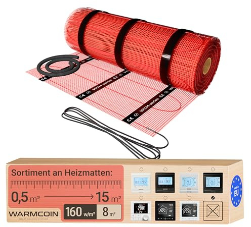 WARMCOIN® Elektrische Fußbodenheizung [160W/m²] (0.5m x 16m= 8,0m²) - Bodenheizung Elektrisch geeignet für Laminat, Fliesen & mehr - Elektro Fussbodenheizung - Elektrische Heizmatte Fußboden