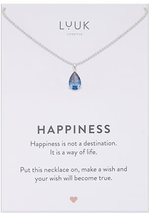 LUUK LIFESTYLE Collar delicado de plata esterlina con colgante básico de cristal solitario, piedra de circonita, idea de regalo para mujer, collar con piedra de nacimiento, azul marino y plata
