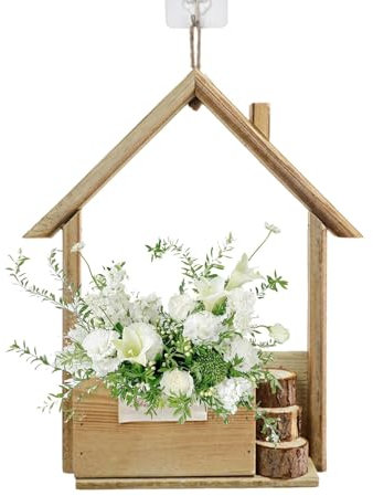 Misaakoeq Maceta de pared de madera | Maceta colgante de pared en forma de casa - Jarrón de madera, decoración moderna de pared de madera de granja para sala de estar, dormitorio, baño, hogar