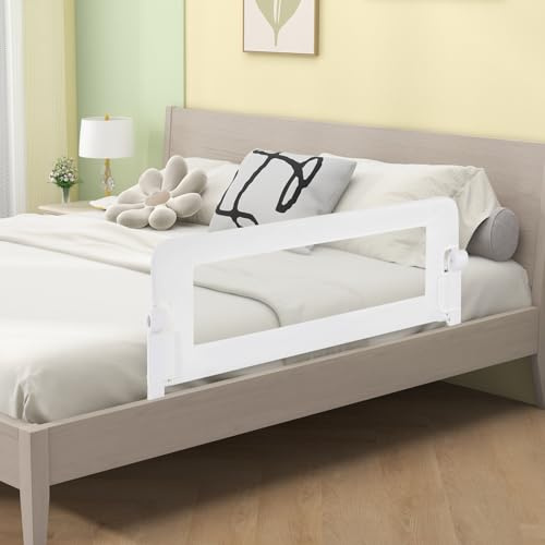 GOPLUS Barrera Seguridad Niños Cama, Barandilla Cama Plegable para Bebés para Cama Infantil, Camas Gemelas, Barrera Cama para Niños con Espuma Suave y Mecanismo Abatible (Blanco,120 x 39 x 42,5 CM)