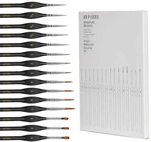 Miniature Paint Brushes, 15PCS Model Brushes Detail Paint Brush Set, Fine Detailing for Watercolor, Oil, Face, Acrylic, Nail, Line Drawing, Scale Model Painting(Black)