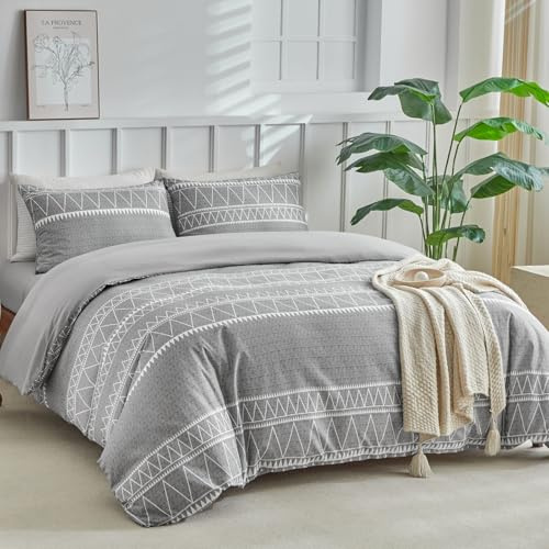 Tokokimo Bettwäsche-Set für Doppelbett, 4-teilig, graues Bettwäsche-Set mit Spannbetttuch, weiche Mikrofaser, Doppelbett-Bettwäsche-Set (1 x Bettbezug, 2 x Kissenbezüge, 1 x 40 cm tiefes Spannbetttuch