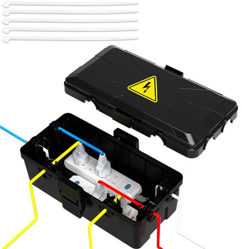 Außenbereich Elektrobox, IP54 Aussensteckdose Wasserdicht, Outdoor Kabelbox für Verlängerungskabel, Gartensteckdose Verteilerdose Außen Wasserdicht-Schwarz