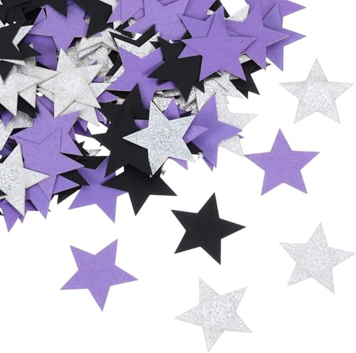 QUARKZMAN 200 Stück Sterne Konfetti Dekoratio Silber Lila Schwarz | Confetti Dekoration für Weihnachten Party Hochzeit Festival Jahre Geburtstag Dekorationen, DIY-Basteleien