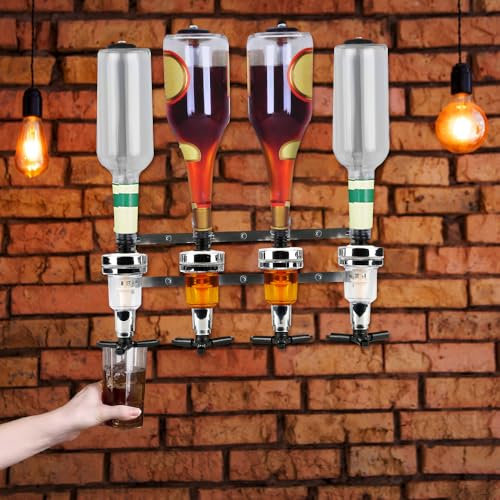 Bar Butler Doseur Alcool Meuble Optique Distributeur Verseur Murale 4 Bouteille Support de Boisson Liqueur Mesures Dosage 25-45ML (Argent,4 Têtes - (1.5oz))