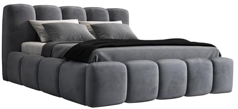 A&J MöbelLand Polsterbett 120x200 mit Bettkasten und Lattenrost – Sonic, Bett mit Matratze und Stauraum in Dunkelgrau