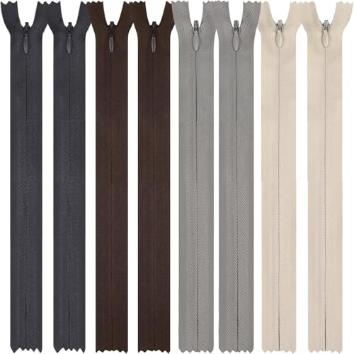 DOITEM Nylon Unsichtbar Reißverschlüsse, 15cm 20cm 25cm 30cm 35cm 40cm 45cm 50cm 55cm 60cm lang, 2.3cm breit für Kleidung Tasche Mäppchen Kissenbezug (Braun Dunkelgrau Hellgrau Khaki, 30cm)